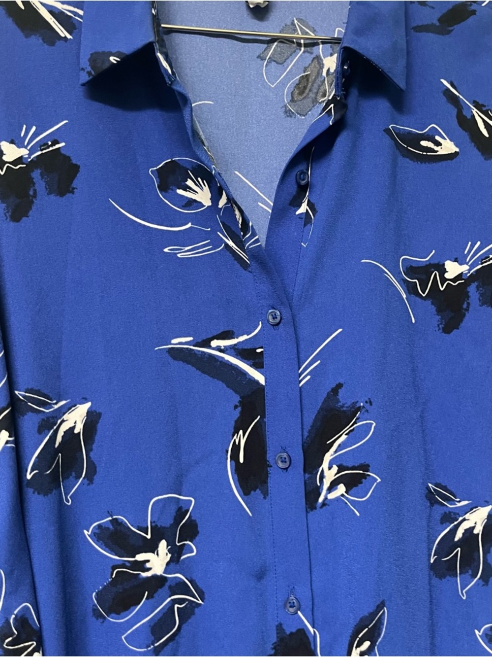 Nine West Shirt Dress Ruffle Hem Floral Button-Front Tie Waist Blue Medium - Picture 4 of 11